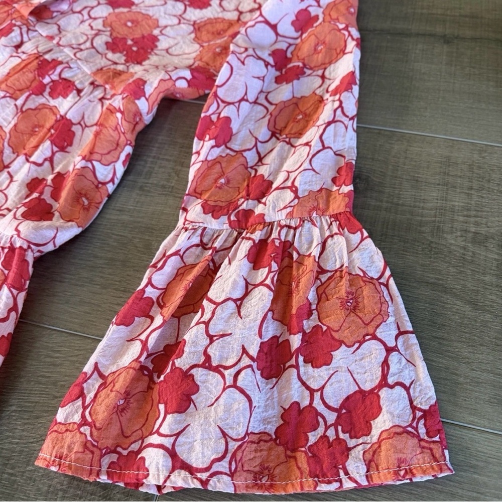 Choklate Paris Floral Flare Sleeve silk Blend Dress‎ S Knee Length V Neck Orange - Picture 7 of 9